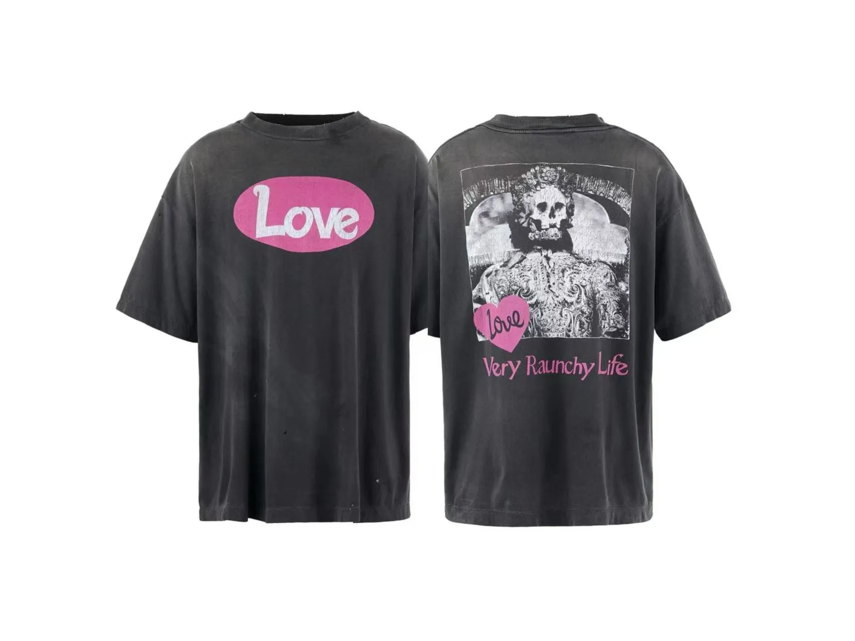 Spot ST448 style washed gray P146 25SS SAINT MXXXXXX retro washed old skull print casual short-sleeved T-shirt digital S-M-L-XL